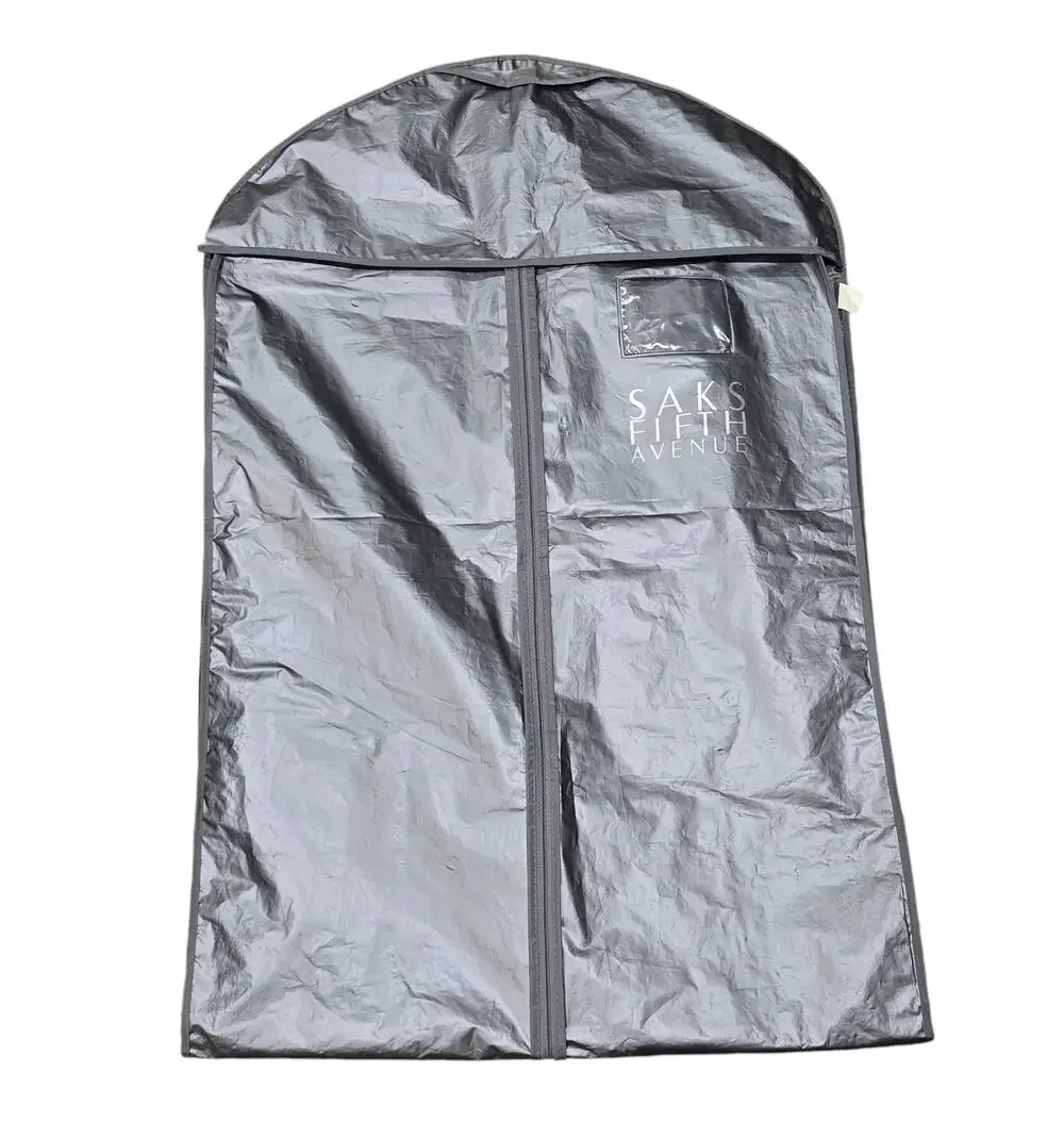 Saks Fifth Avenue Gray Plastic Garment Clothes Zip Fold Up Storage Bag